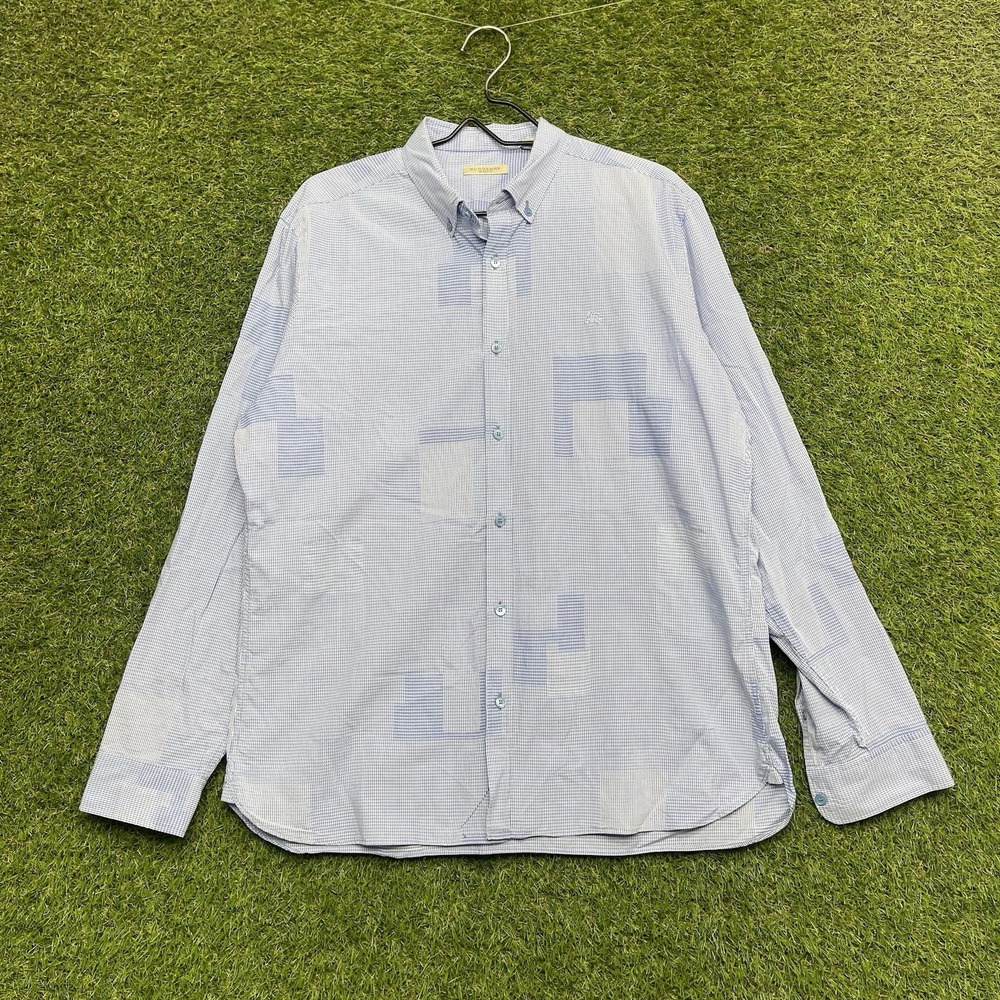 Burberry Brit Button Up Shirt Mens XL Blue Plaid Long Sleeve Dress Preppy